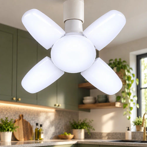 Ampoule LED E27 Pliable et Déformable 28W à Panneaux Orientables, Éclairage de Plafond pour Garage, Atelier et Sous-Sol