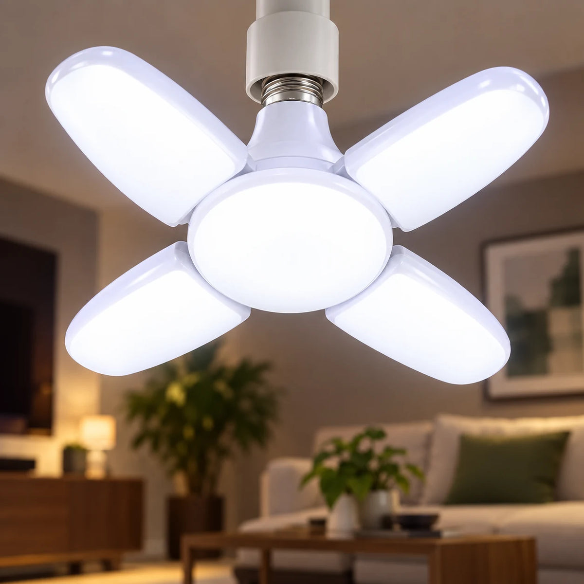 Ampoule LED E27 Pliable et Déformable 28W à Panneaux Orientables, Éclairage de Plafond pour Garage, Atelier et Sous-Sol