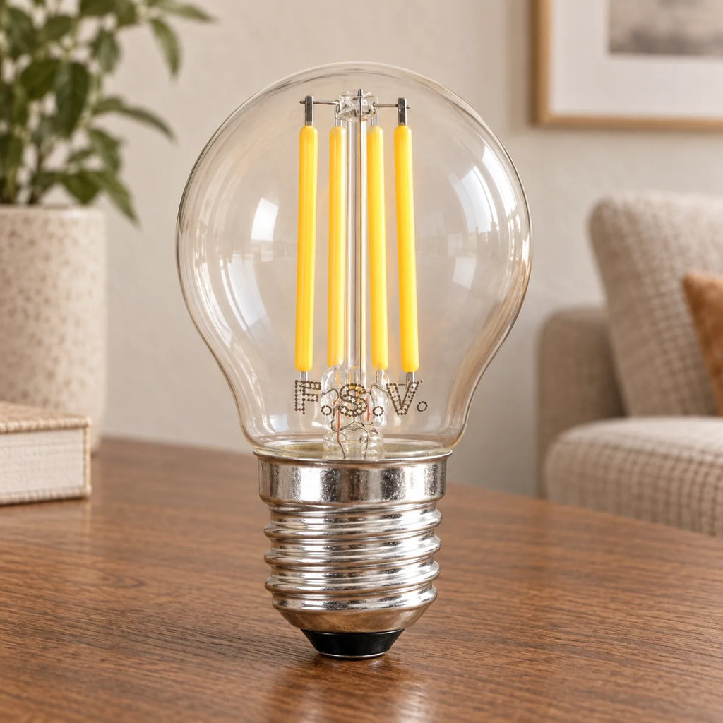 Ampoule LED Filament E27 G45 Dimmable 2W, Blanc Chaud 2200K, Verre Clair, 160 lumens, Diamètre 45 mm, Lampe de Table et Suspension