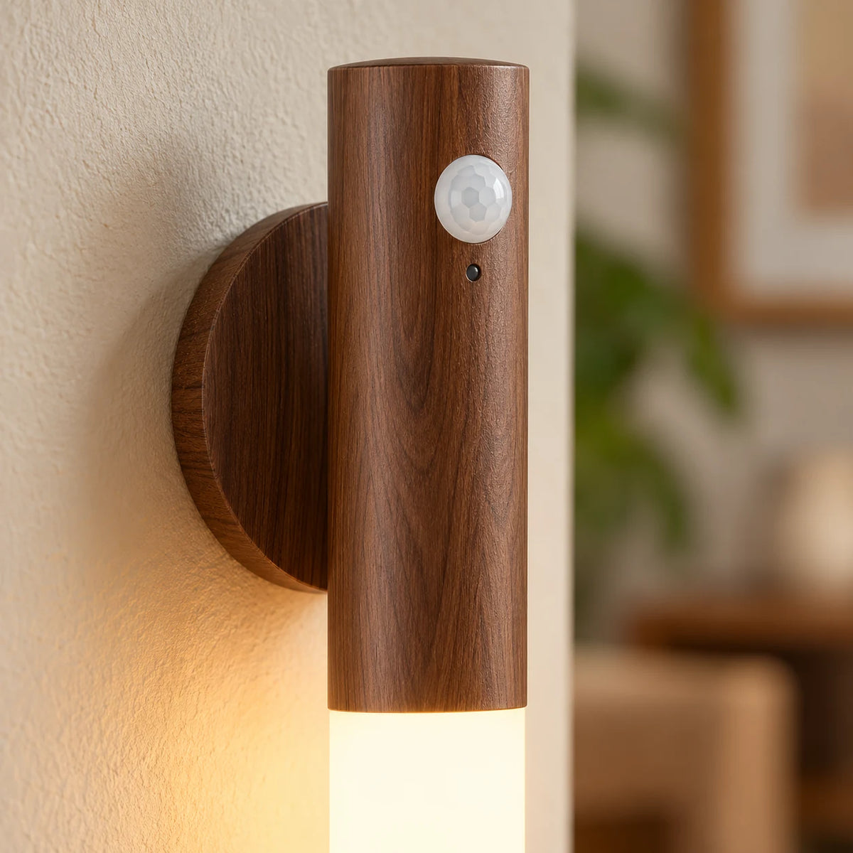 Applique Murale LED Détecteur de Mouvement Sans Fil, Veilleuse Rechargeable USB Amovible, Effet Bois, Couloir Escalier Chambre