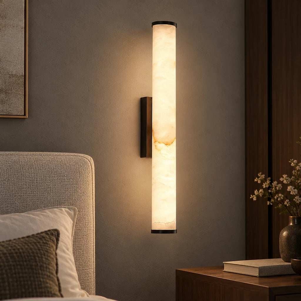 Applique Murale LED Tube en Marbre et Cuivre avec 3 Températures de Lumière