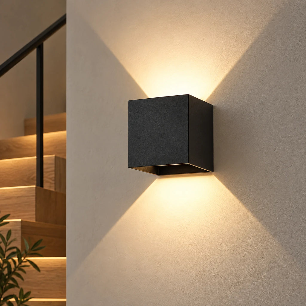 Applique Murale LED Cube Noir, Double Faisceau Haut Bas, Angle Réglable, Intérieur Extérieur, Chambre Couloir Façade