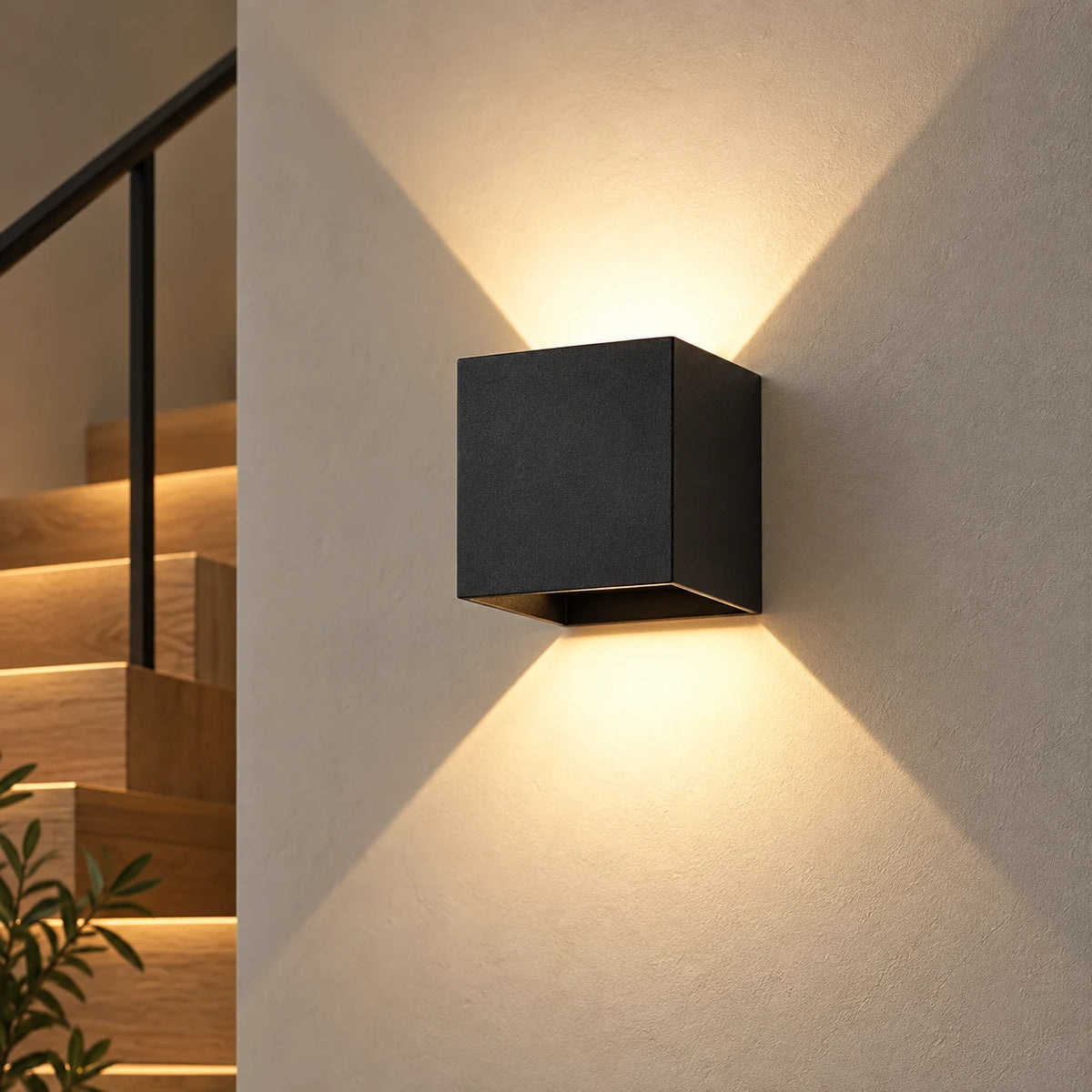 Applique Murale LED Cube Noir, Double Faisceau Haut Bas, Angle Réglable, Intérieur Extérieur, Chambre Couloir Façade