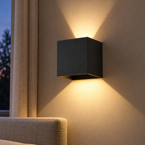 Applique Murale LED Cube Noir, Double Faisceau Haut Bas, Angle Réglable, Intérieur Extérieur, Chambre Couloir Façade