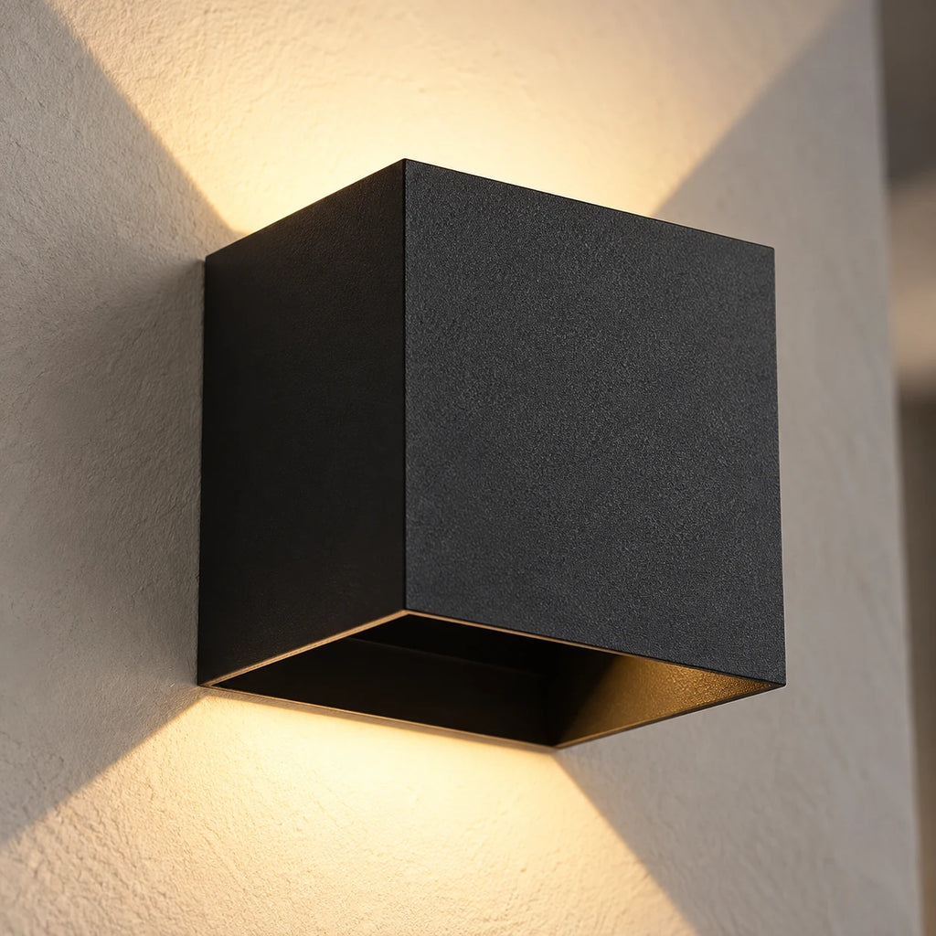 Applique Murale LED Cube Noir, Double Faisceau Haut Bas, Angle Réglable, Intérieur Extérieur, Chambre Couloir Façade