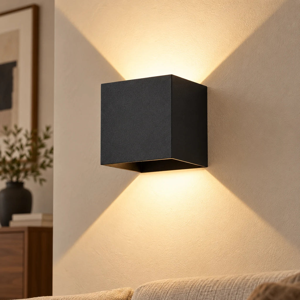 Applique Murale LED Cube Noir, Double Faisceau Haut Bas, Angle Réglable, Intérieur Extérieur, Chambre Couloir Façade
