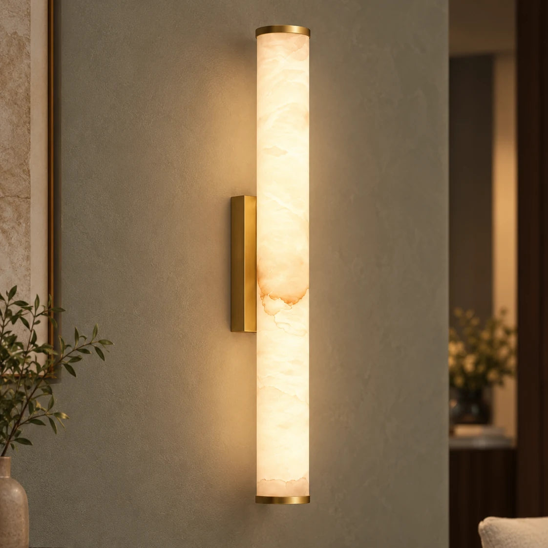 Applique Murale LED Tube en Marbre et Cuivre avec 3 Températures de Lumière