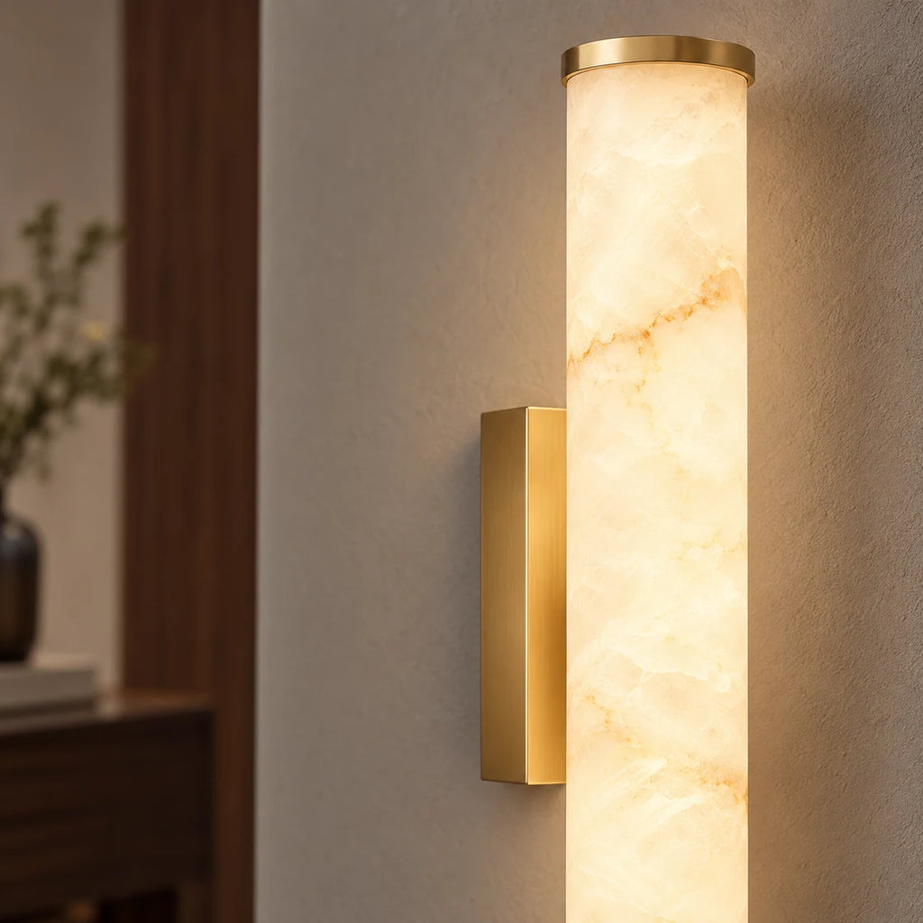 Applique Murale LED Tube en Marbre et Cuivre avec 3 Températures de Lumière