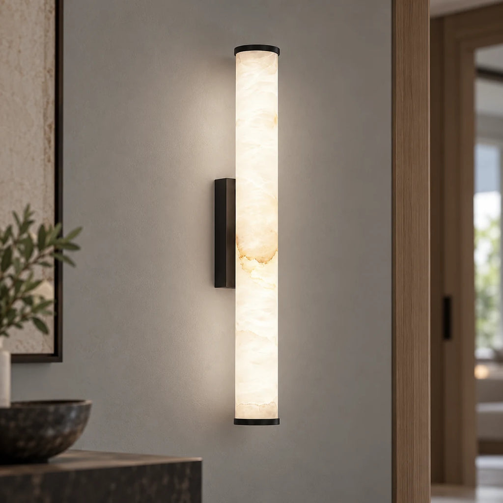 Applique Murale LED Tube en Marbre et Cuivre avec 3 Températures de Lumière