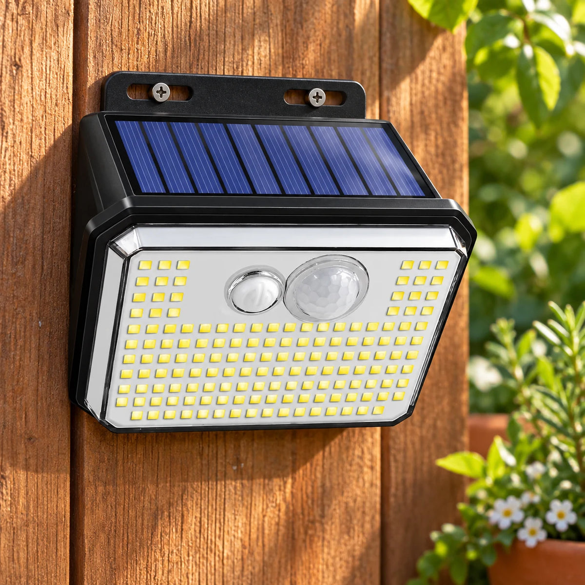 Lampe Solaire Extérieure à Détecteur de Mouvement, Applique Murale 148 LED 300 lm, 3 Modes, IP65 pour Jardin, Garage et Allée