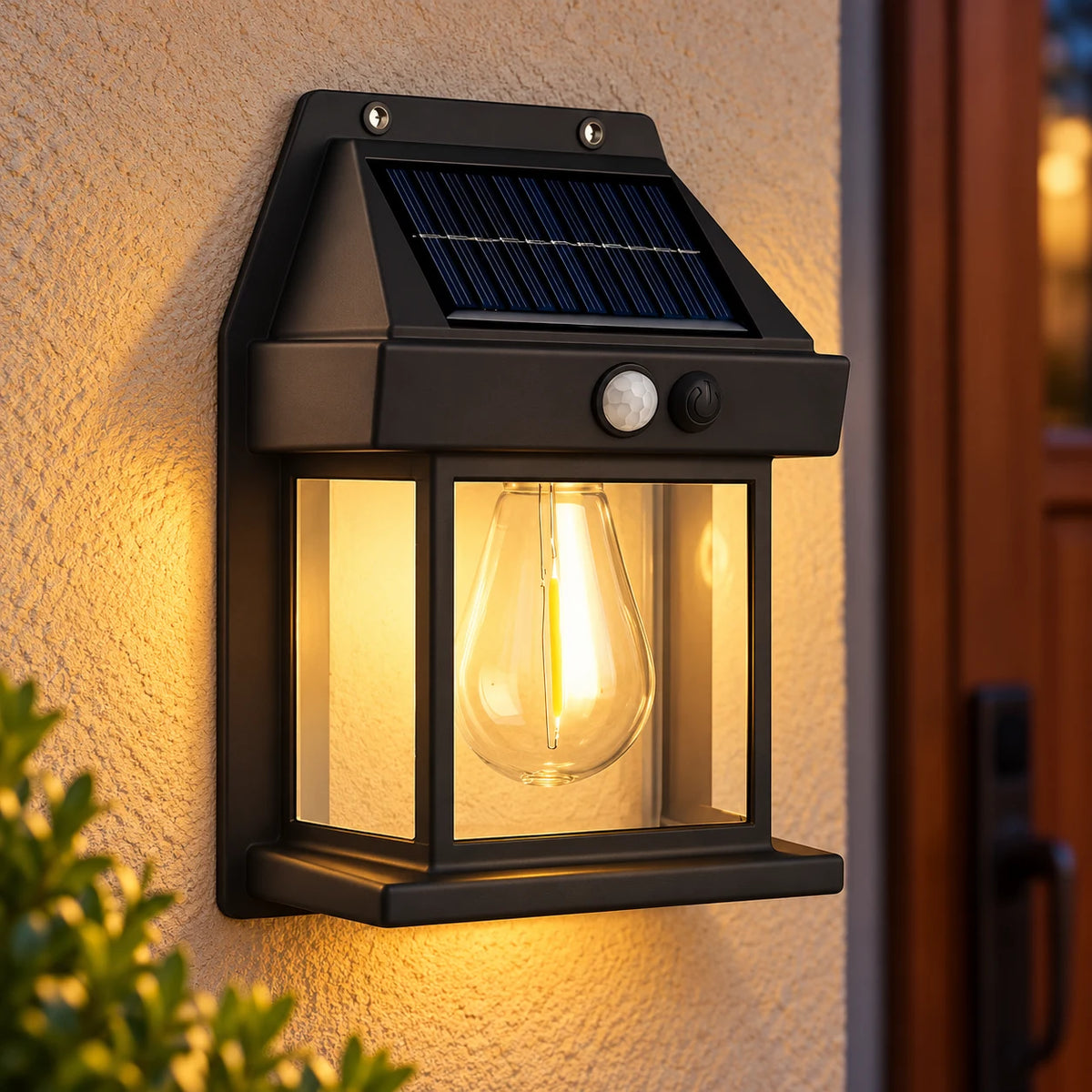 Applique Murale Solaire Extérieure à Détecteur de Mouvement, Lanterne Ampoule Filament Vintage, Étanche IP65, sans Fil pour Façade, Entrée, Jardin