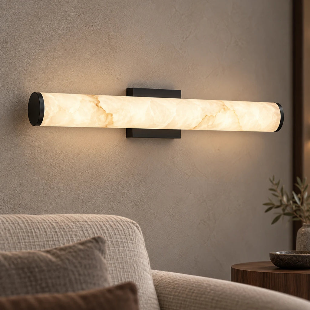 Applique Murale LED Tube en Marbre et Cuivre avec 3 Températures de Lumière
