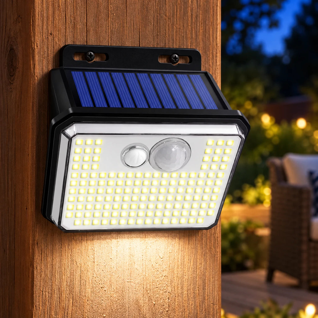 Lampe Solaire Extérieure à Détecteur de Mouvement, Applique Murale 148 LED 300 lm, 3 Modes, IP65 pour Jardin, Garage et Allée