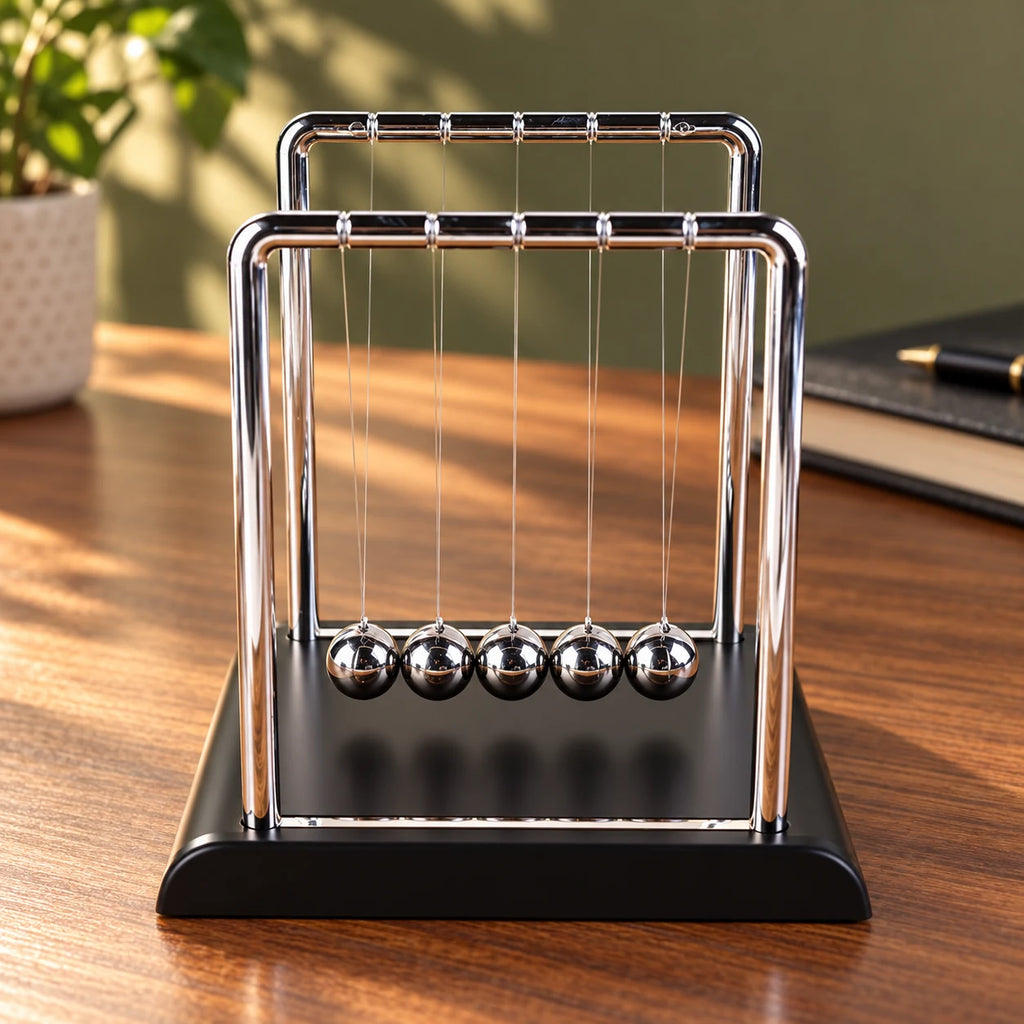 Pendule de Newton Billes en Acier, Décoration de Bureau Moderne et Objet Anti-Stress