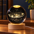 Lampe Boule de Cristal 3D Galaxie et Planètes, Veilleuse LED USB pour Table de Chevet