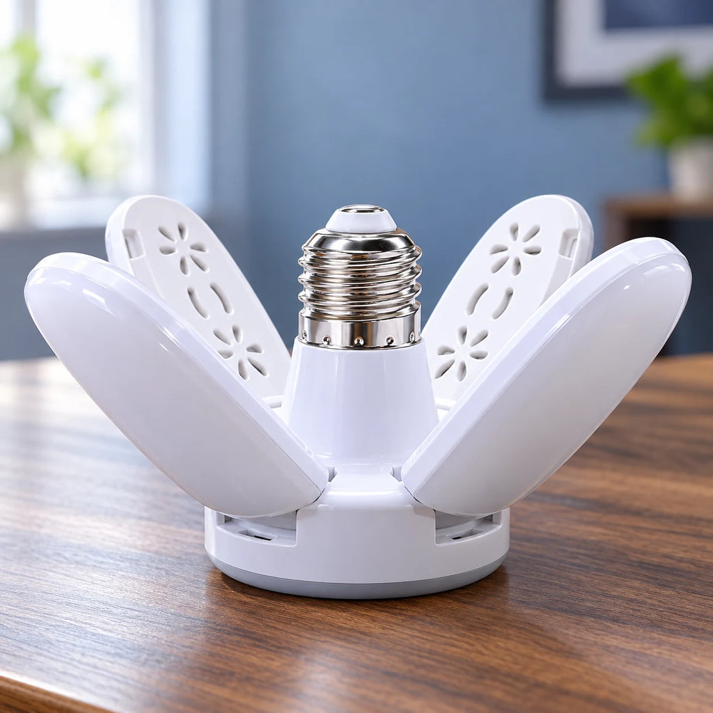 Ampoule LED E27 Pliable et Déformable 28W à Panneaux Orientables, Éclairage de Plafond pour Garage, Atelier et Sous-Sol