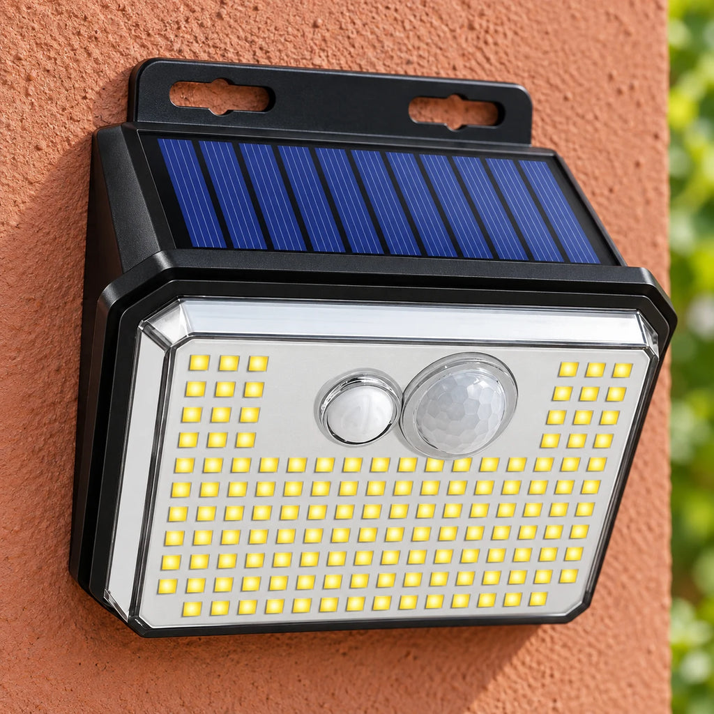 Lampe Solaire Extérieure à Détecteur de Mouvement, Applique Murale 148 LED 300 lm, 3 Modes, IP65 pour Jardin, Garage et Allée