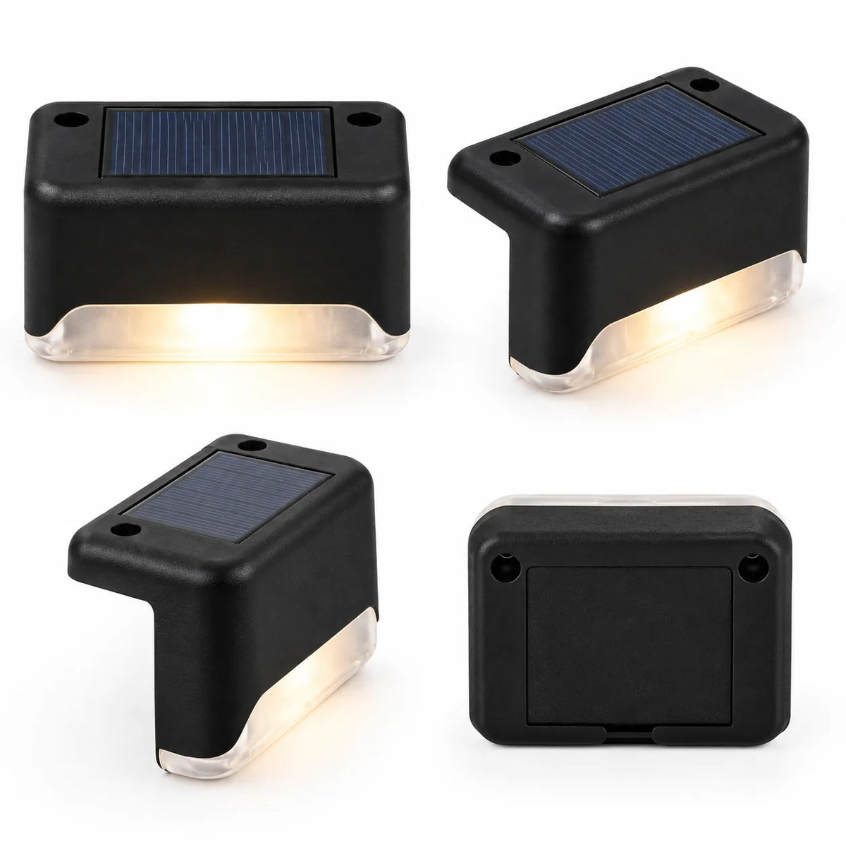 Lampe solaire noire pour clôture, vue sous plusieurs angles