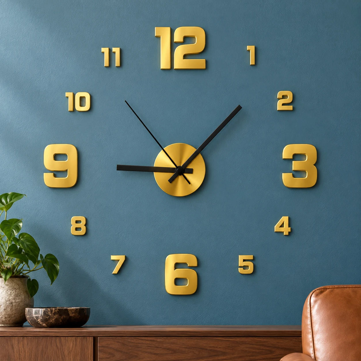 Horloge Murale 3D DIY Sans Cadre, Chiffres Adhésifs, Mouvement Silencieux, Taille Ajustable pour Salon et Bureau