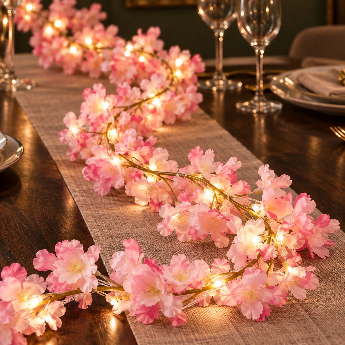 Guirlande Lumineuse Fleurs de Cerisier à Piles, Liane de Sakura Artificielle avec LED pour Chambre, Mariage et Fête