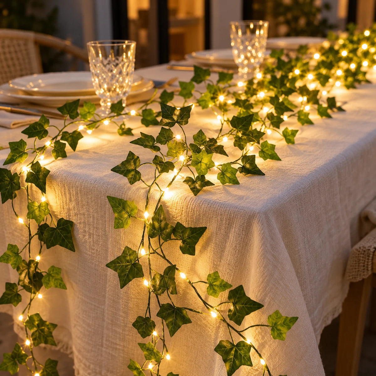 Guirlande Lumineuse Feuilles Vertes à Piles, Guirlande LED Feuillage Sans Prise Blanc Chaud, Décoration Chambre, Salon et Mariage