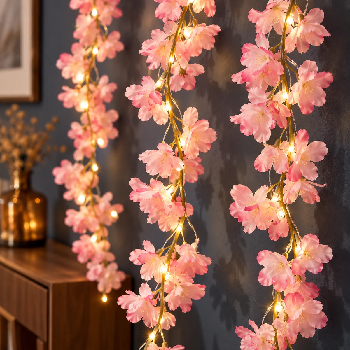 Guirlande Lumineuse Fleurs de Cerisier à Piles, Liane de Sakura Artificielle avec LED pour Chambre, Mariage et Fête
