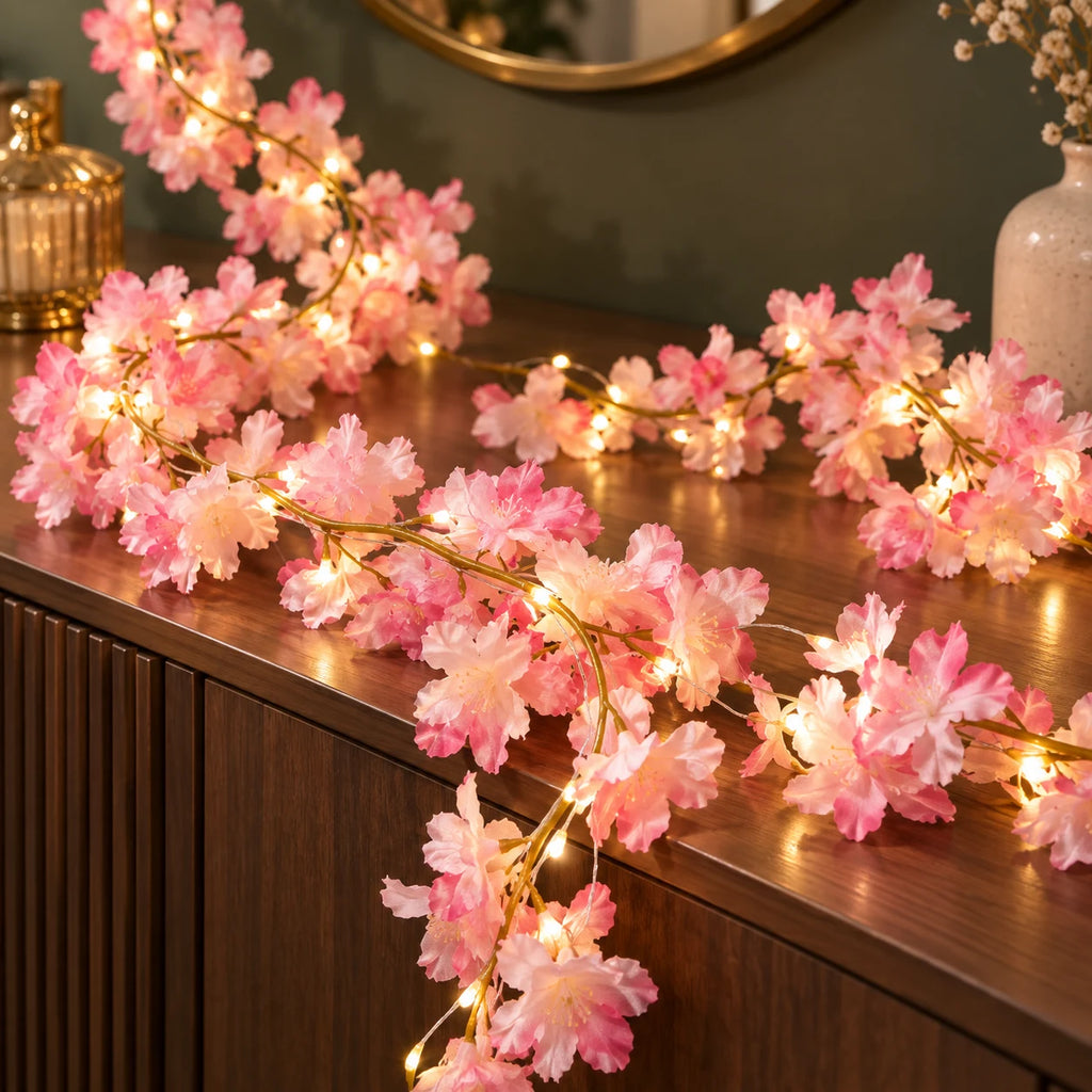 Guirlande Lumineuse Fleurs de Cerisier à Piles, Liane de Sakura Artificielle avec LED pour Chambre, Mariage et Fête