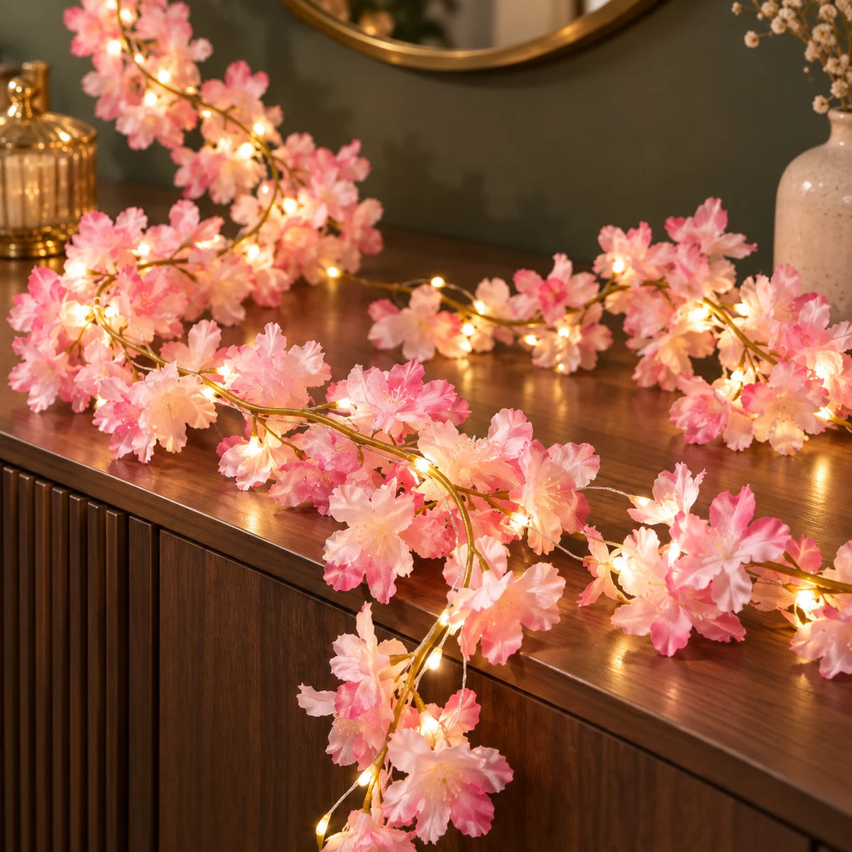 Guirlande Lumineuse Fleurs de Cerisier à Piles, Liane de Sakura Artificielle avec LED pour Chambre, Mariage et Fête