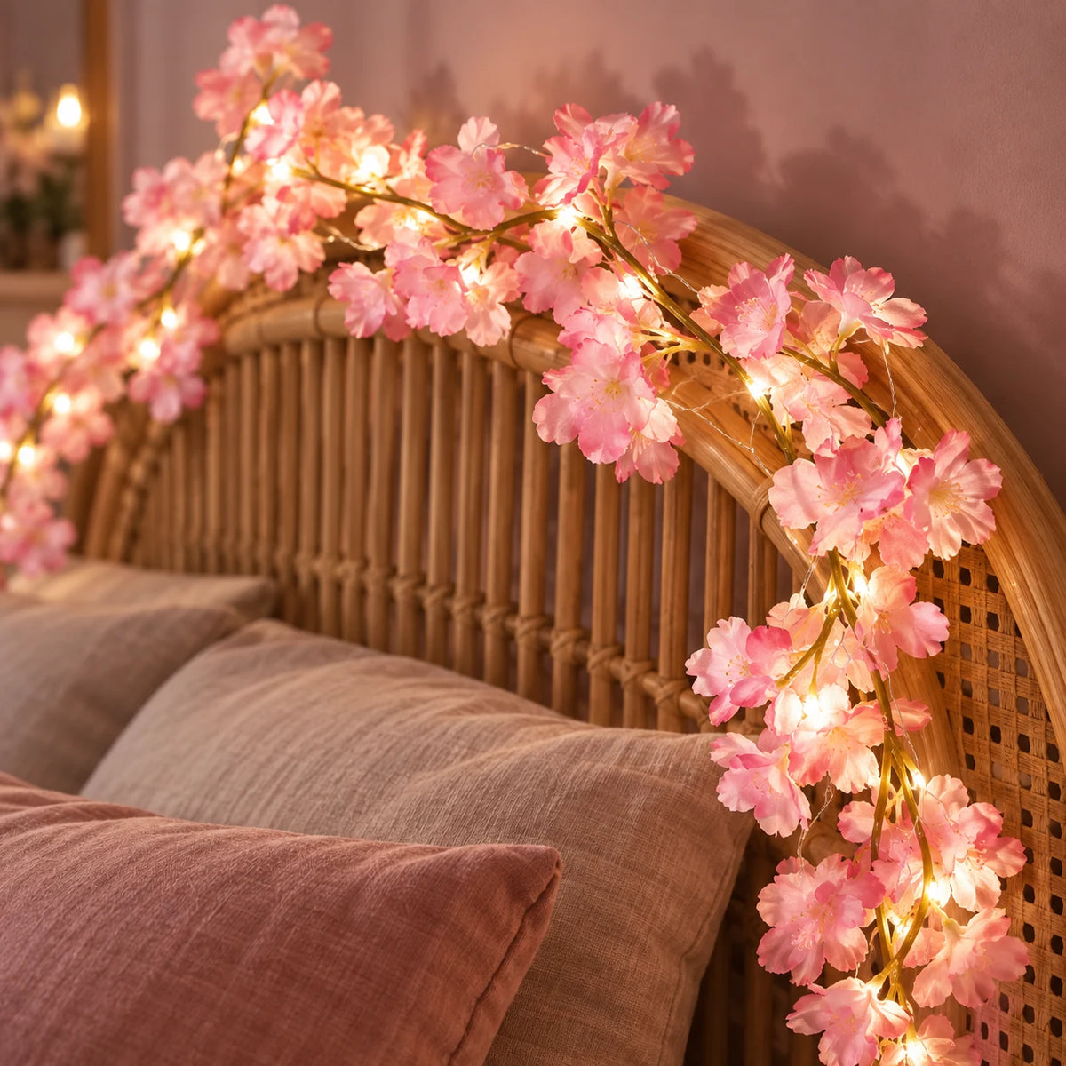 Guirlande Lumineuse Fleurs de Cerisier à Piles, Liane de Sakura Artificielle avec LED pour Chambre, Mariage et Fête