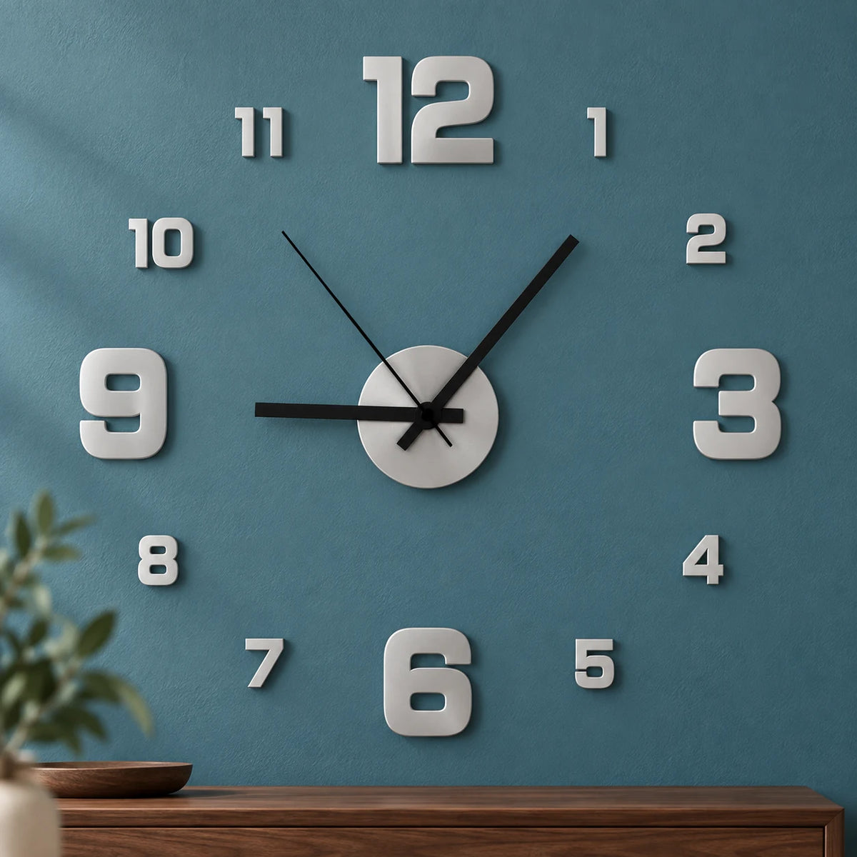 Horloge Murale 3D DIY Sans Cadre, Chiffres Adhésifs, Mouvement Silencieux, Taille Ajustable pour Salon et Bureau