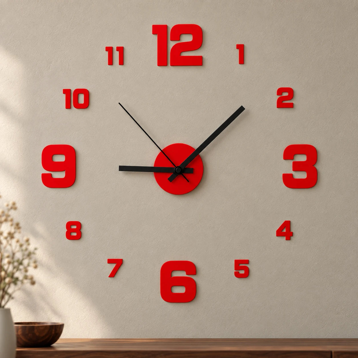 Horloge Murale 3D DIY Sans Cadre, Chiffres Adhésifs, Mouvement Silencieux, Taille Ajustable pour Salon et Bureau