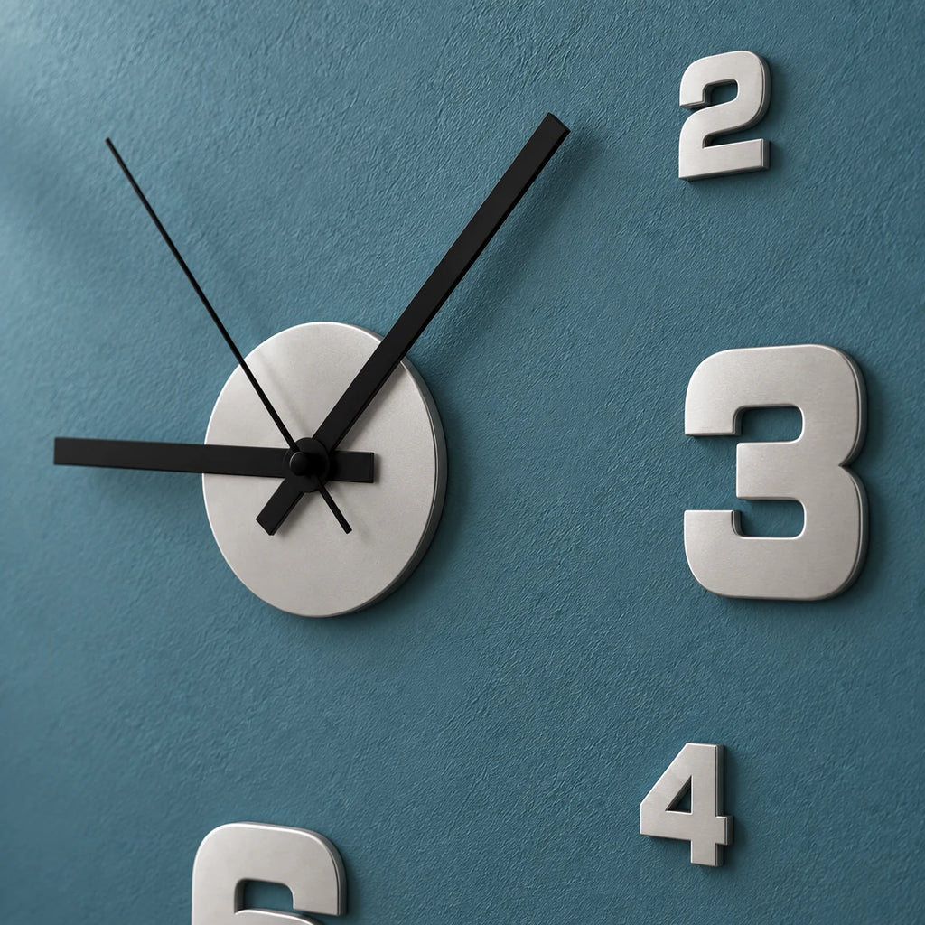 Horloge Murale 3D DIY Sans Cadre, Chiffres Adhésifs, Mouvement Silencieux, Taille Ajustable pour Salon et Bureau