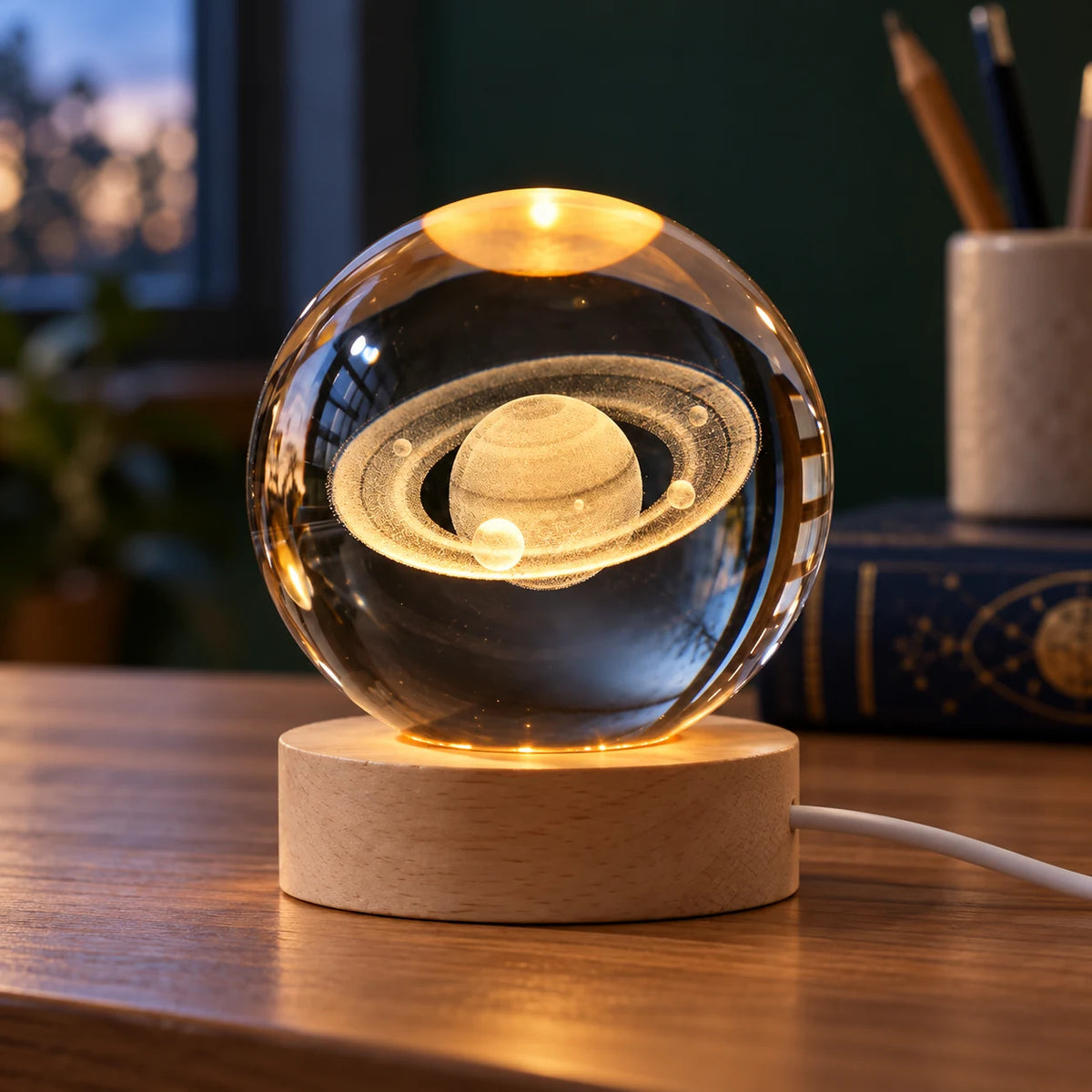 Lampe Boule de Cristal 3D Galaxie et Planètes, Veilleuse LED USB pour Table de Chevet