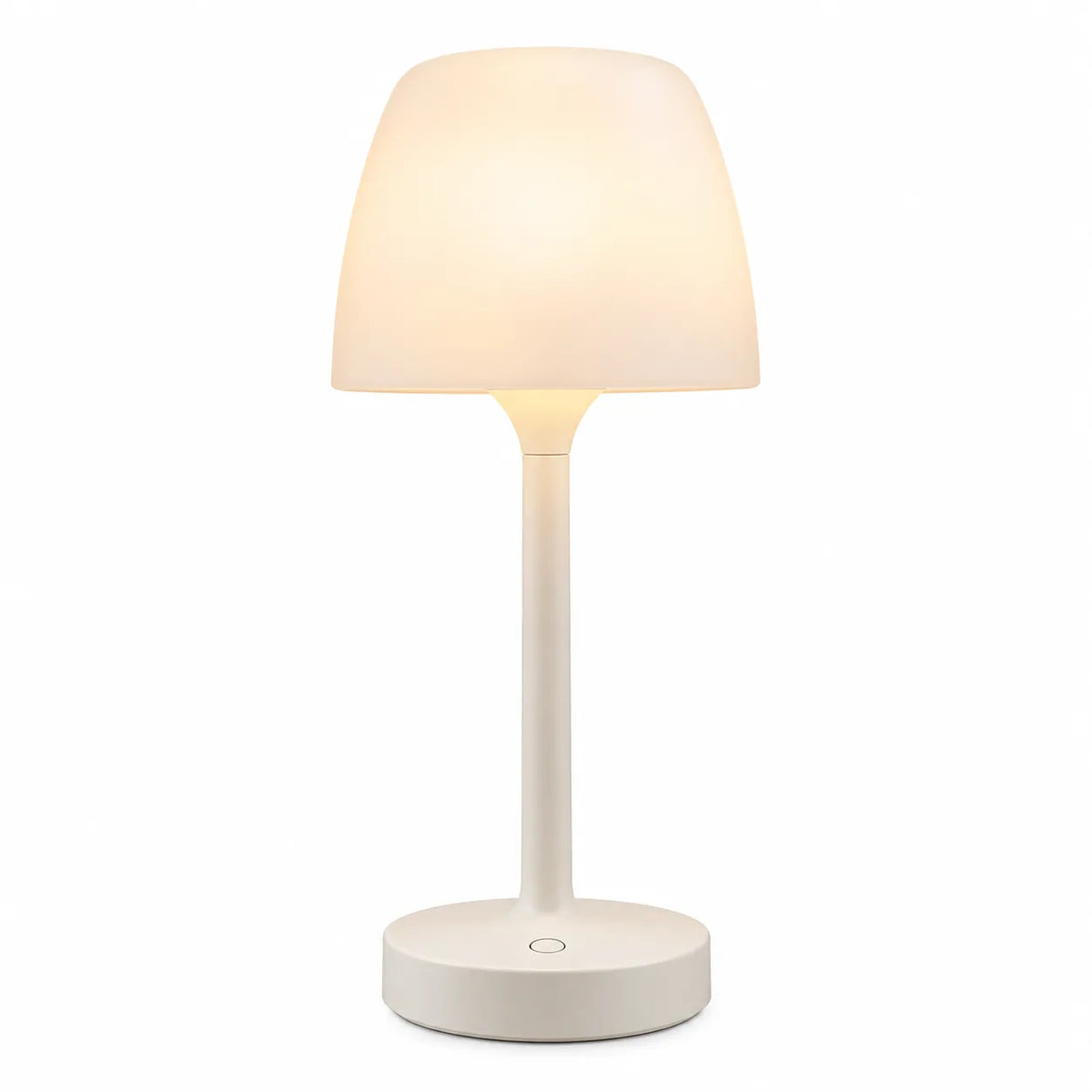 Lampe champignon blanche allumée, design minimaliste