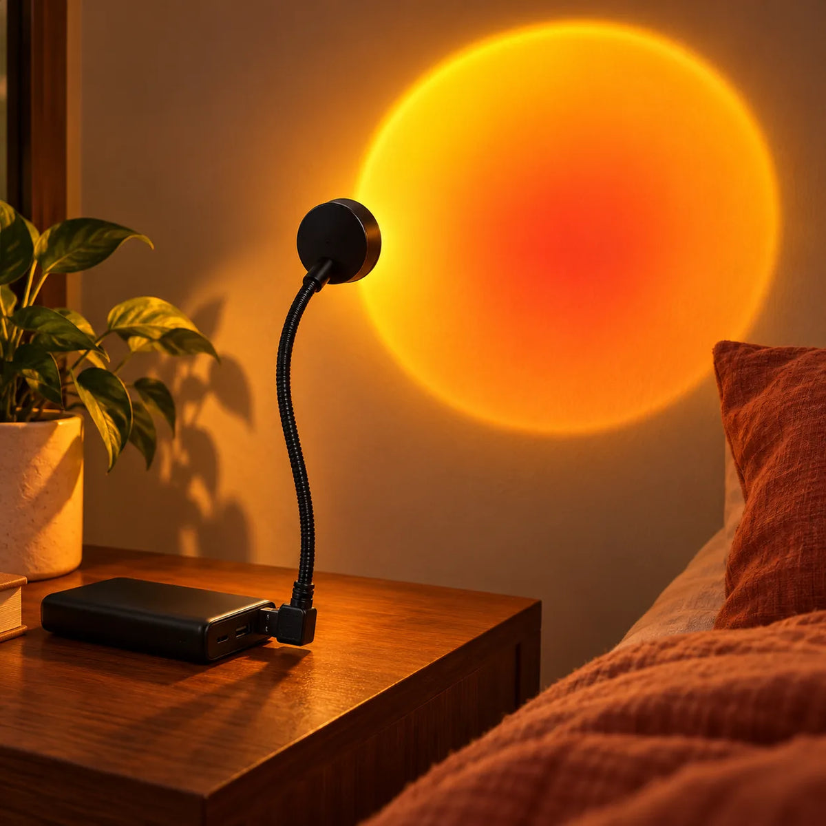 Lampe Coucher de Soleil, Projecteur LED USB Orientable avec Col Flexible, Veilleuse d'Ambiance pour Chambre, Salon et Bureau