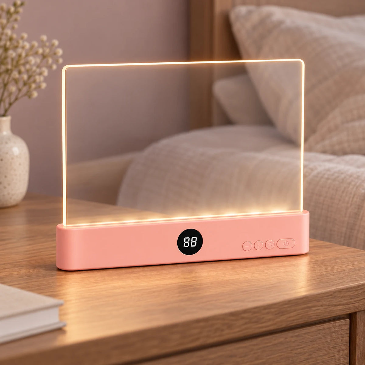 Lampe de Lecture LED Plate pour Livre Rechargeable avec Minuterie et 3 Températures de Couleur, Veilleuse de Chevet 2 en 1