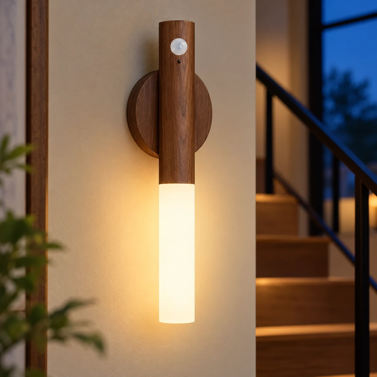 Applique Murale LED Détecteur de Mouvement Sans Fil, Veilleuse Rechargeable USB Amovible, Effet Bois, Couloir Escalier Chambre