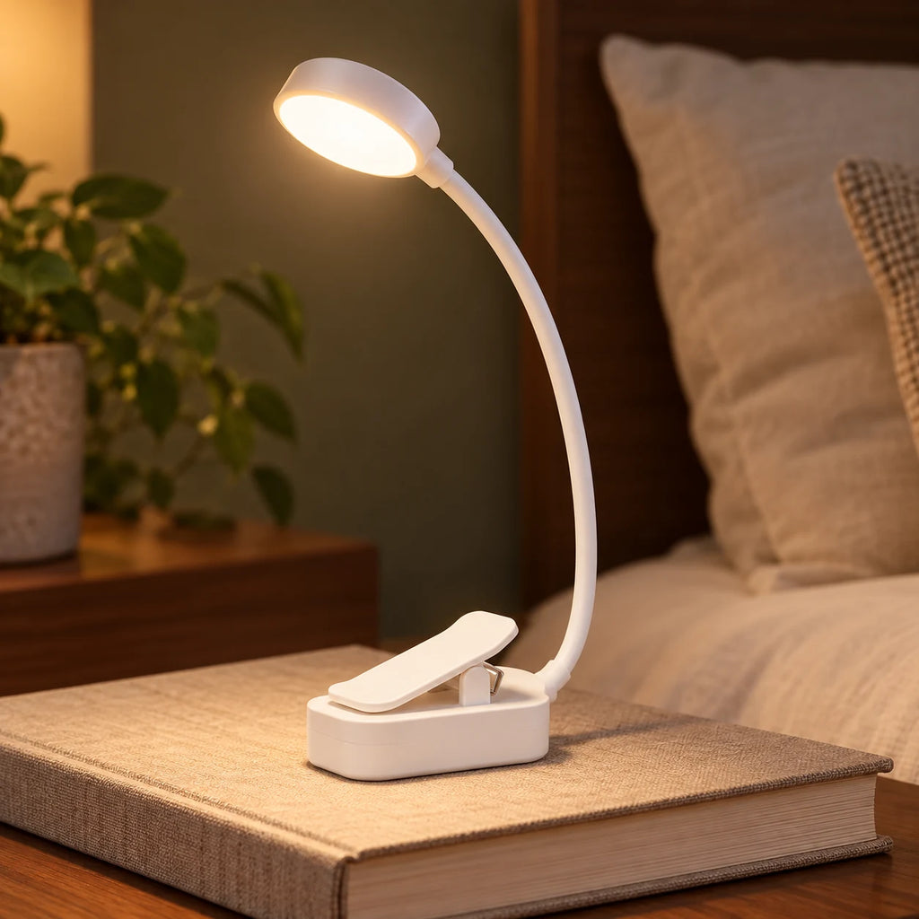 Lampe de Lecture à Pince LED Rechargeable pour Livre avec 3 Températures de Lumière