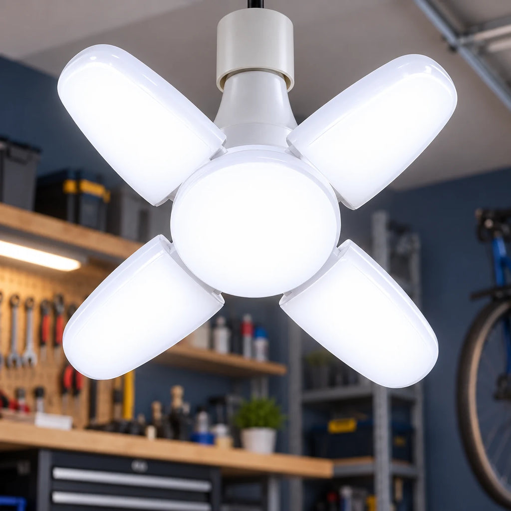 Ampoule LED E27 Pliable et Déformable 28W à Panneaux Orientables, Éclairage de Plafond pour Garage, Atelier et Sous-Sol
