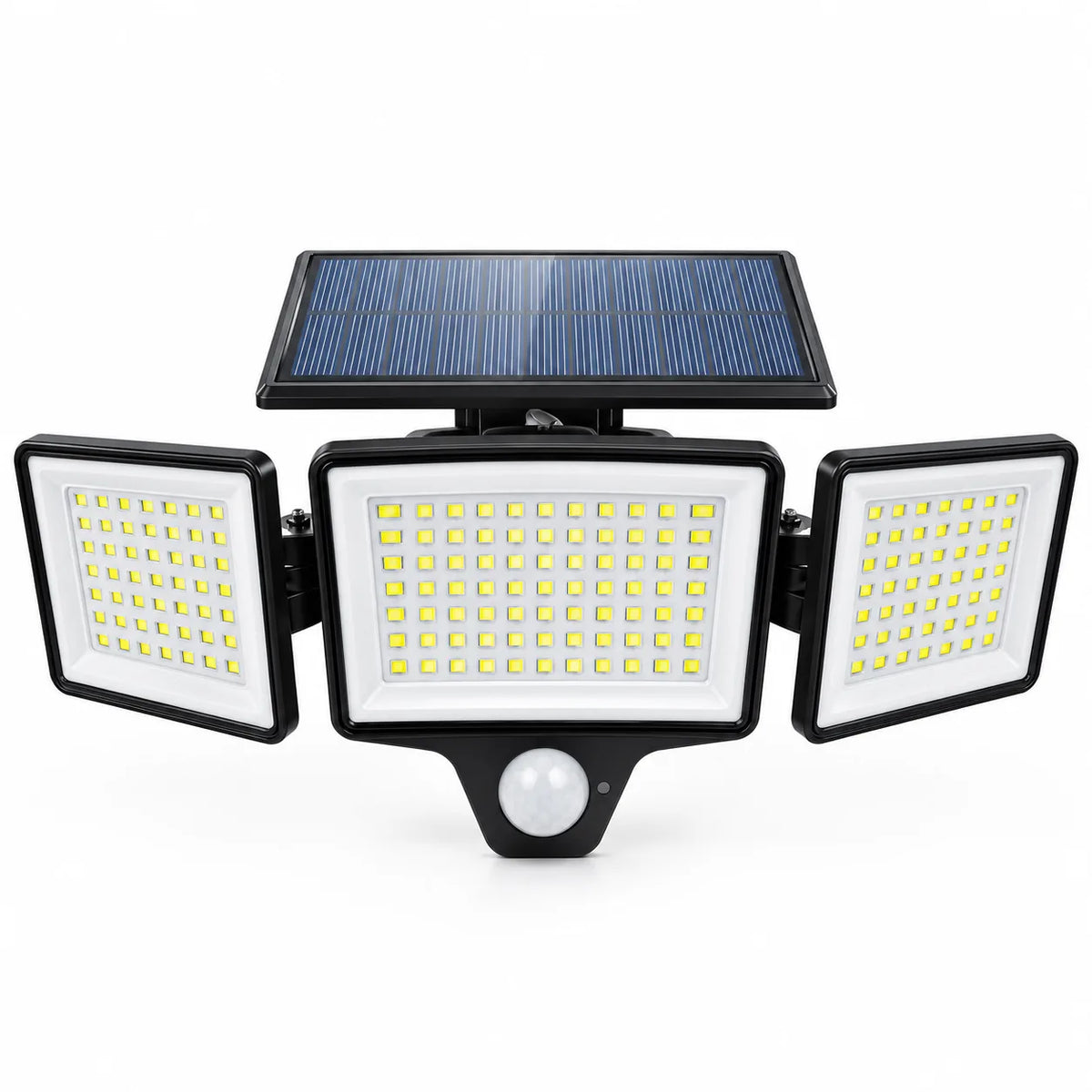 Projecteur solaire à trois têtes avec panneau solaire et détecteur de mouvement