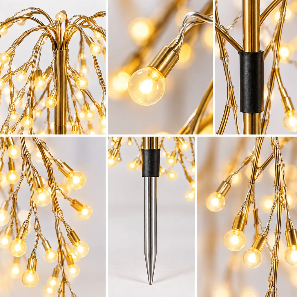 Détails des ampoules et du piquet d'une lampe solaire décorative