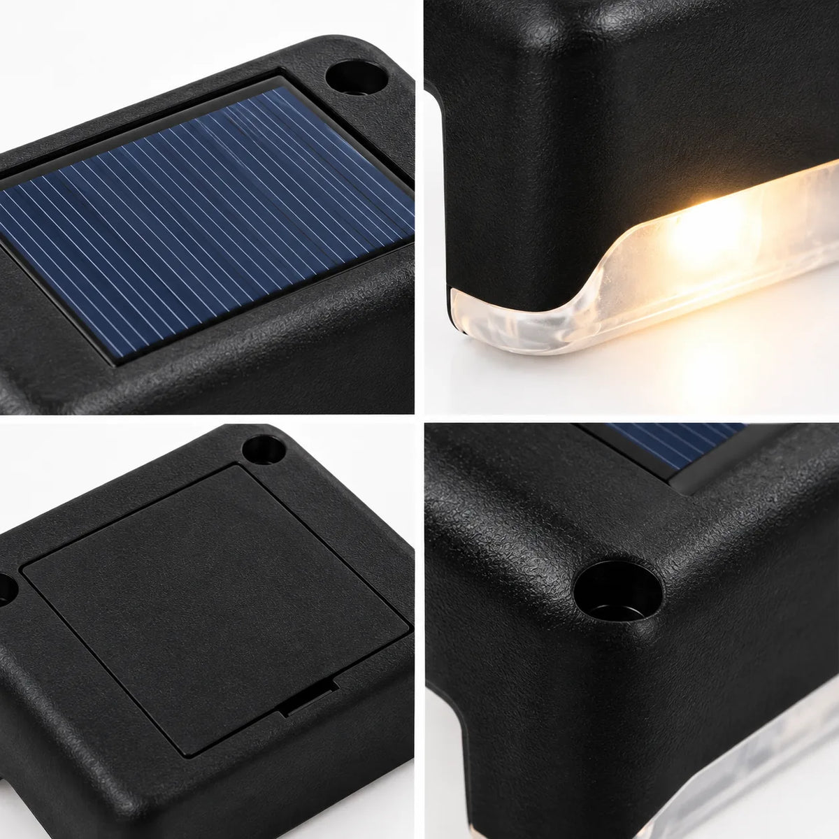 Détails du panneau solaire et du compartiment à piles de la lampe