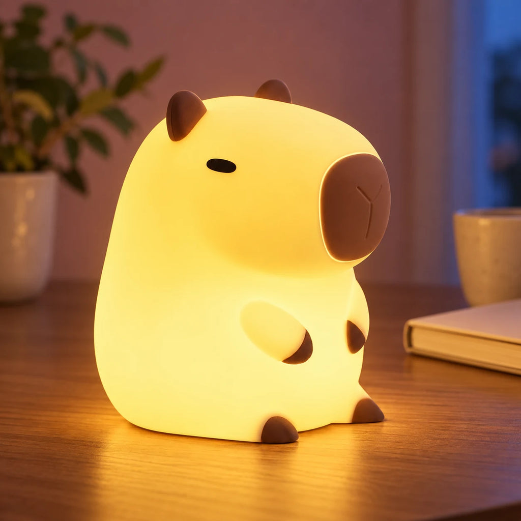 Veilleuse Capybara LED sans Fil à Piles, Lampe de Chevet Kawaii, Décoration Chambre et Idée Cadeau