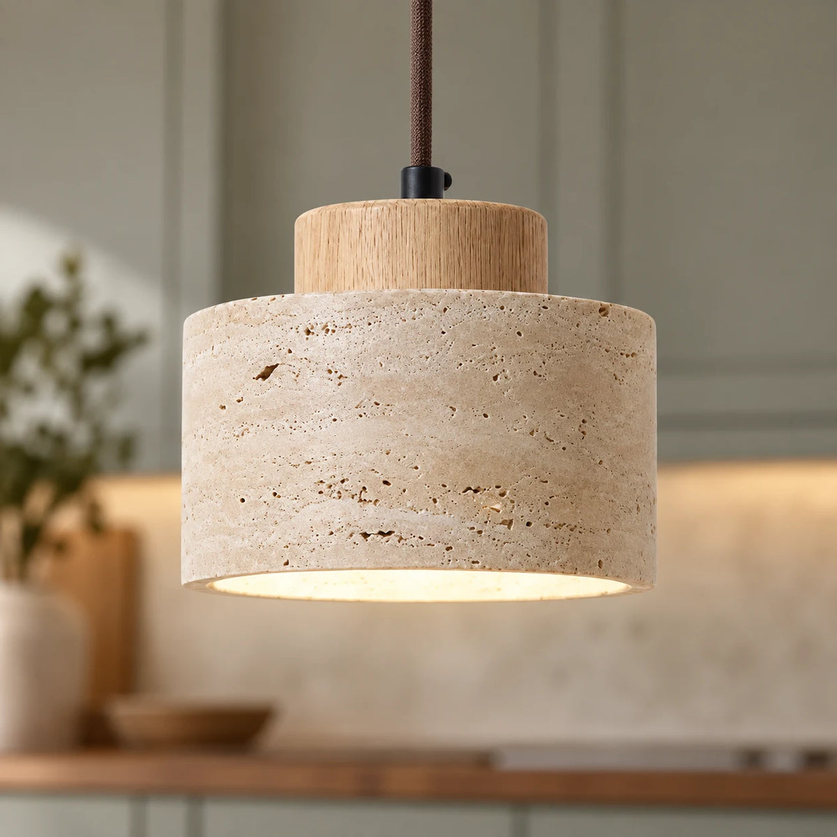 Suspension en Travertin Style Wabi-Sabi, Luminaire Minimaliste pour Îlot de Cuisine et Chambre