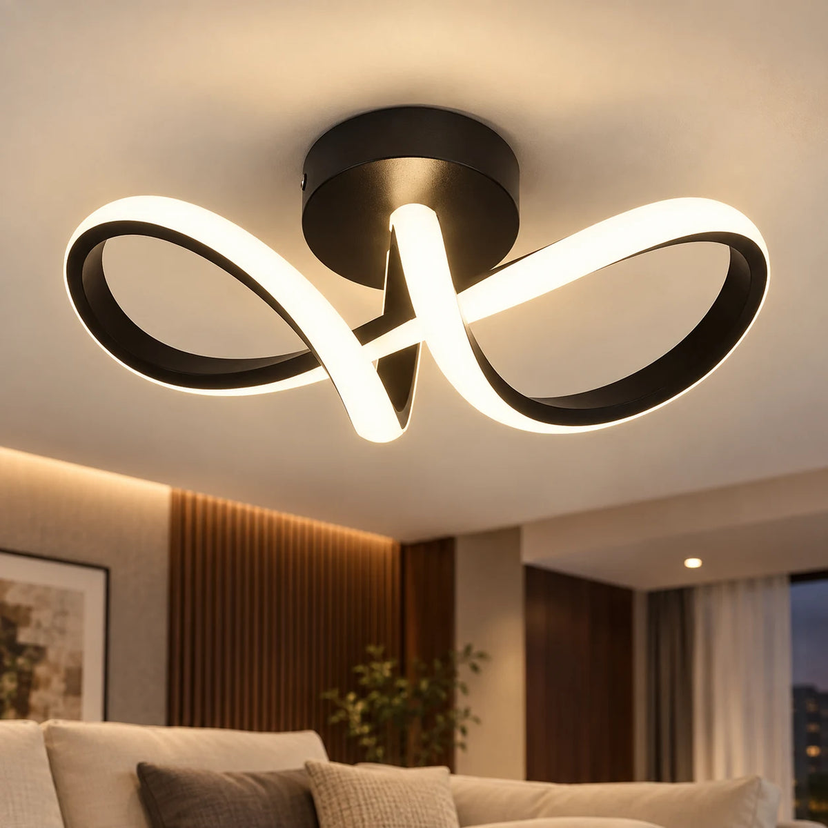 Plafonnier LED Design Moderne Noir, Ruban Torsadé Lumineux, Éclairage Intégré, Luminaire Plafond Couloir, Entrée, Chambre, Salon