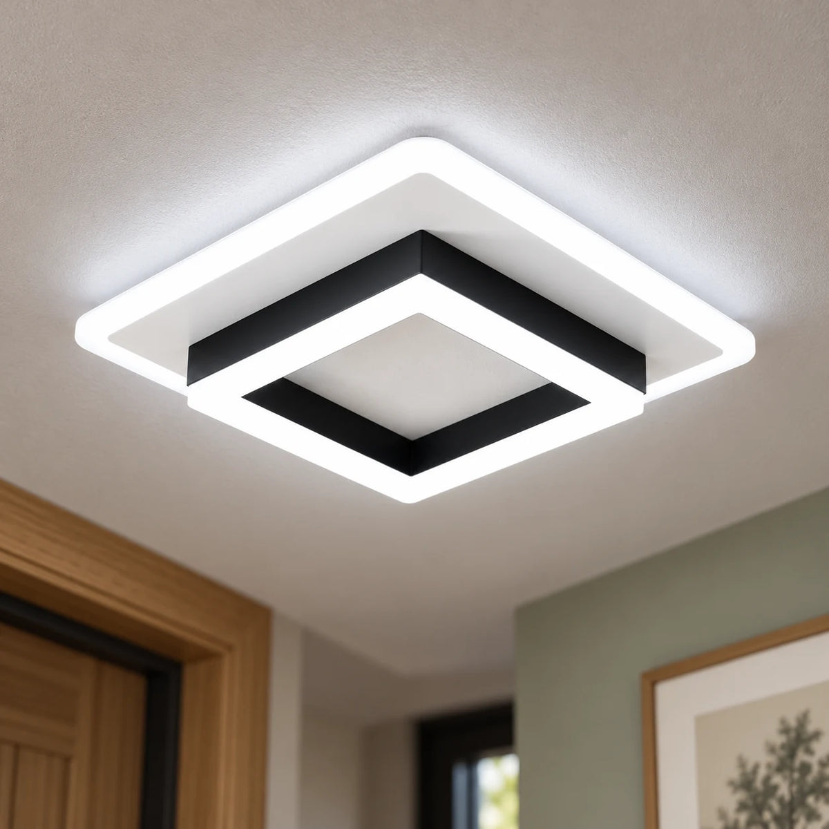 Plafonnier LED Carré Extra Plat Moderne pour Couloir, Entrée et Cuisine
