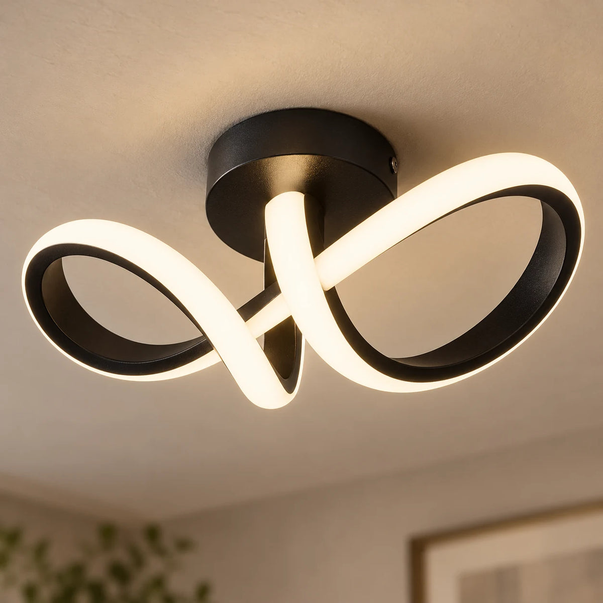 Plafonnier LED Design Moderne Noir, Ruban Torsadé Lumineux, Éclairage Intégré, Luminaire Plafond Couloir, Entrée, Chambre, Salon