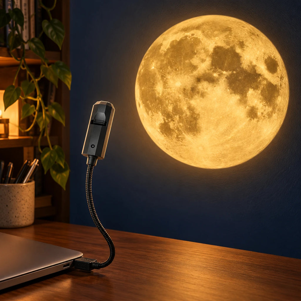 Projecteur Lune USB Veilleuse, Lampe de Projection Lune pour Plafond et Mur, Déco Chambre Enfant, Ado et Adulte, Ambiance et Photo