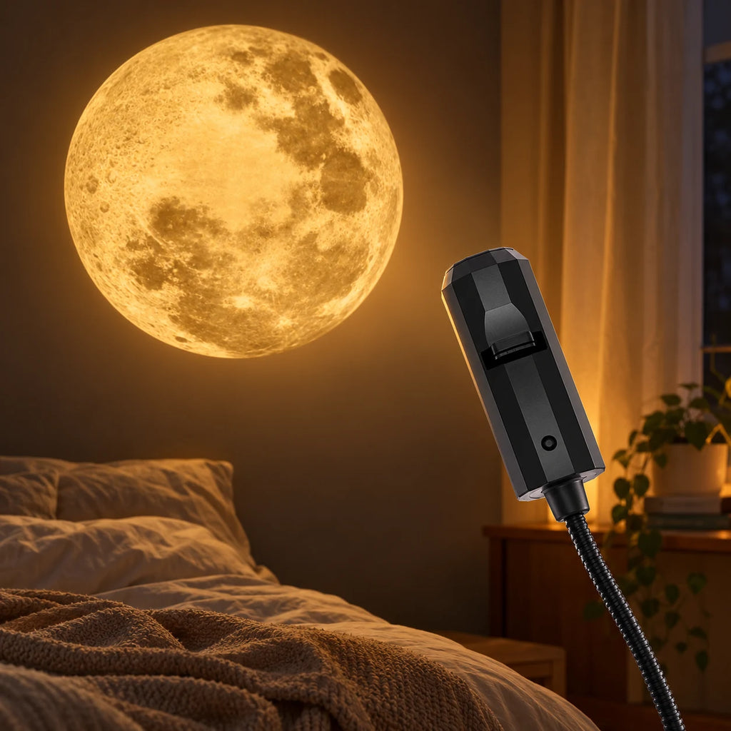 Projecteur Lune USB Veilleuse, Lampe de Projection Lune pour Plafond et Mur, Déco Chambre Enfant, Ado et Adulte, Ambiance et Photo