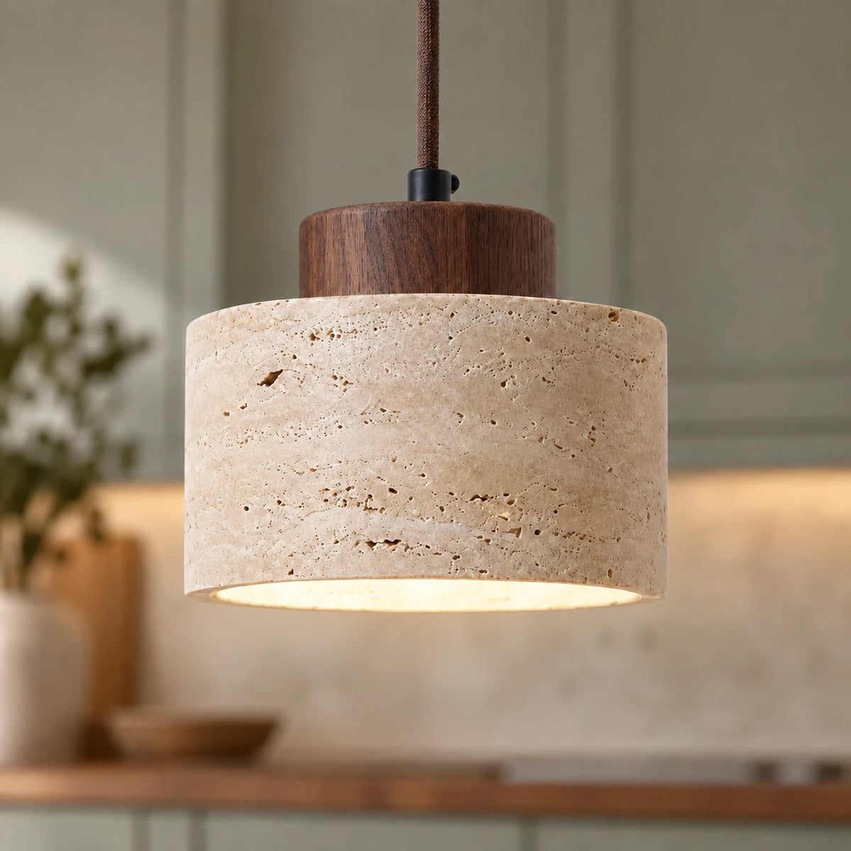 Suspension en Travertin Style Wabi-Sabi, Luminaire Minimaliste pour Îlot de Cuisine et Chambre